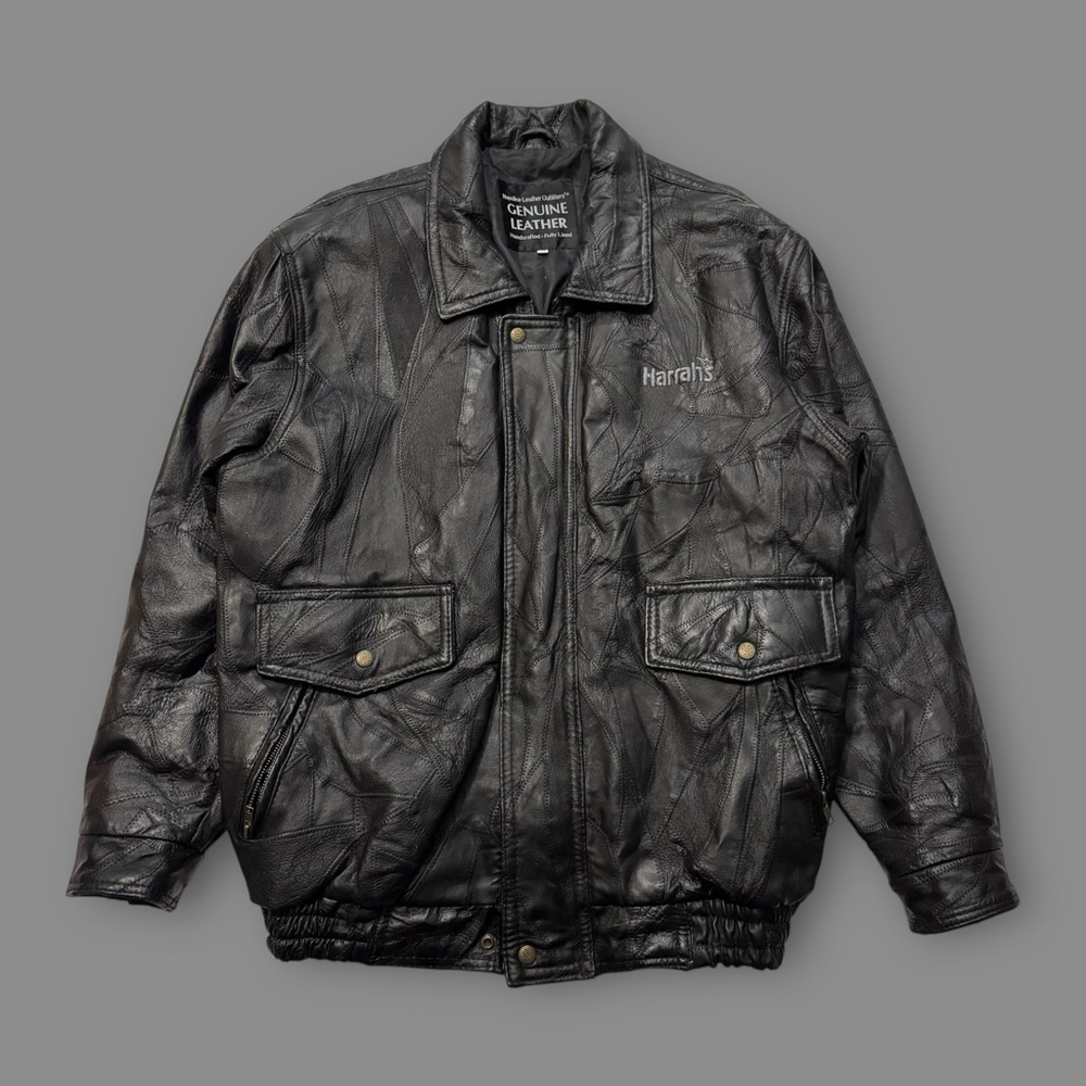 Vintage Black Leather Jacket Embroidered
